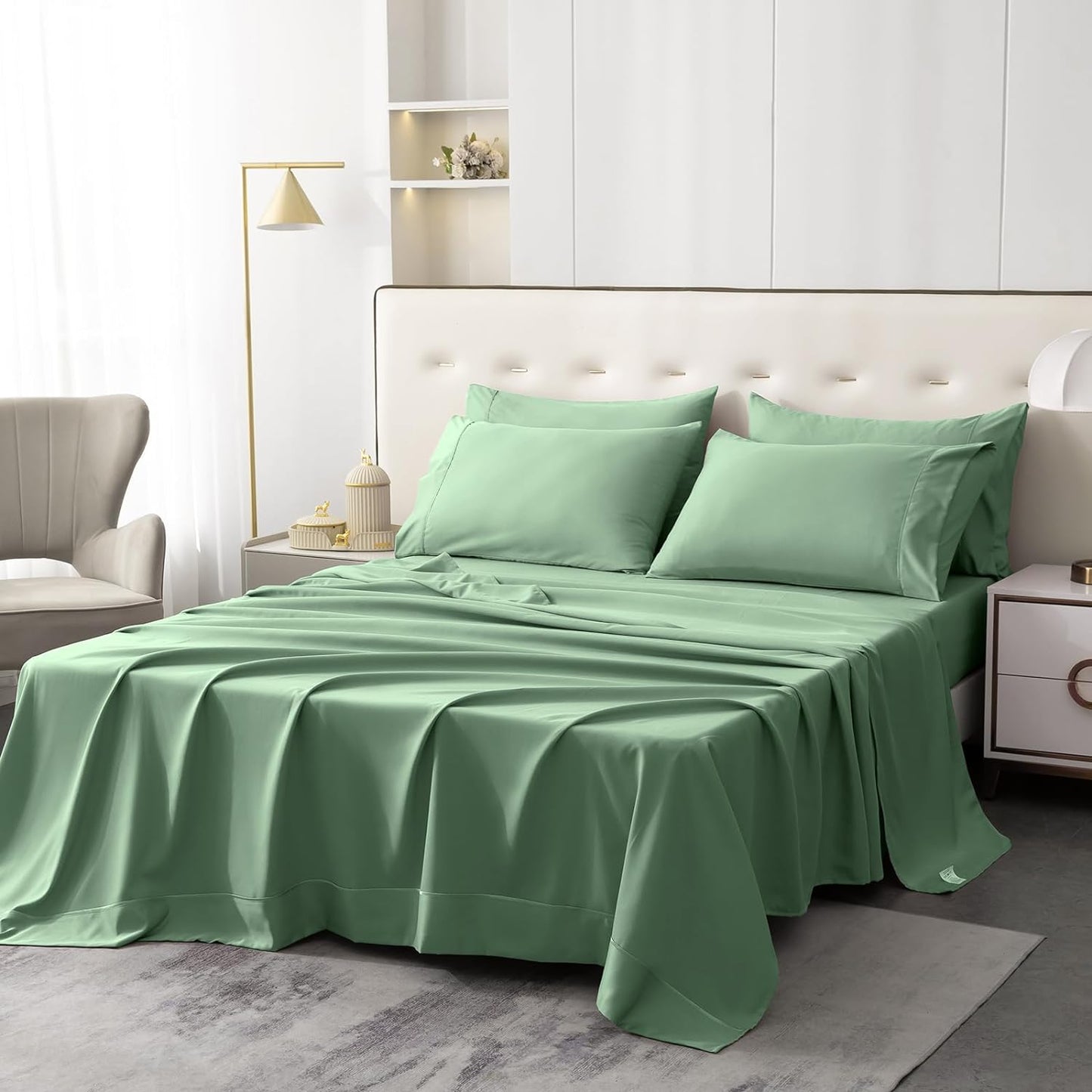 6 pcs Luxury Soft 1800 Thread Count Hypoallergenic Wrinkle Fade Stain Resistant Cooling Bedding Sheets - AnyLinen
