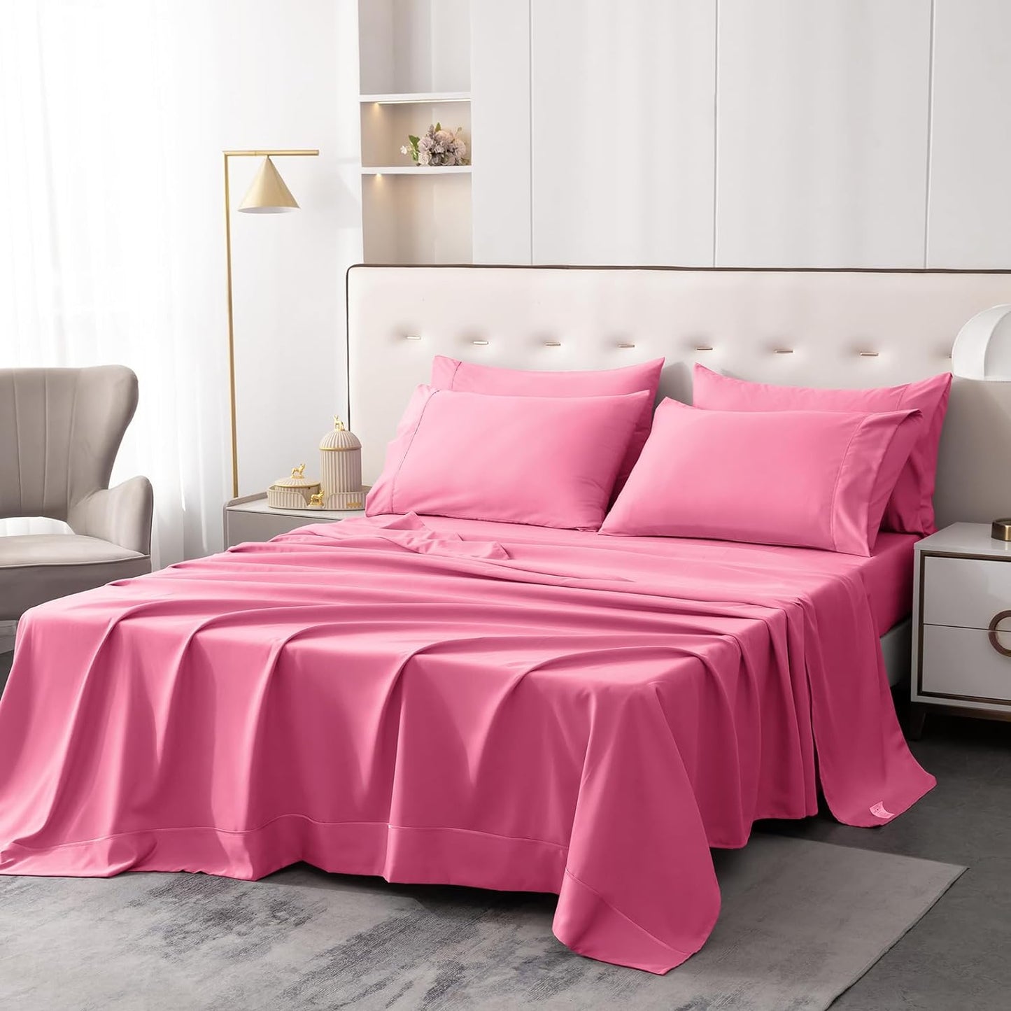 6 pcs Luxury Soft 1800 Thread Count Hypoallergenic Wrinkle Fade Stain Resistant Cooling Bedding Sheets - AnyLinen
