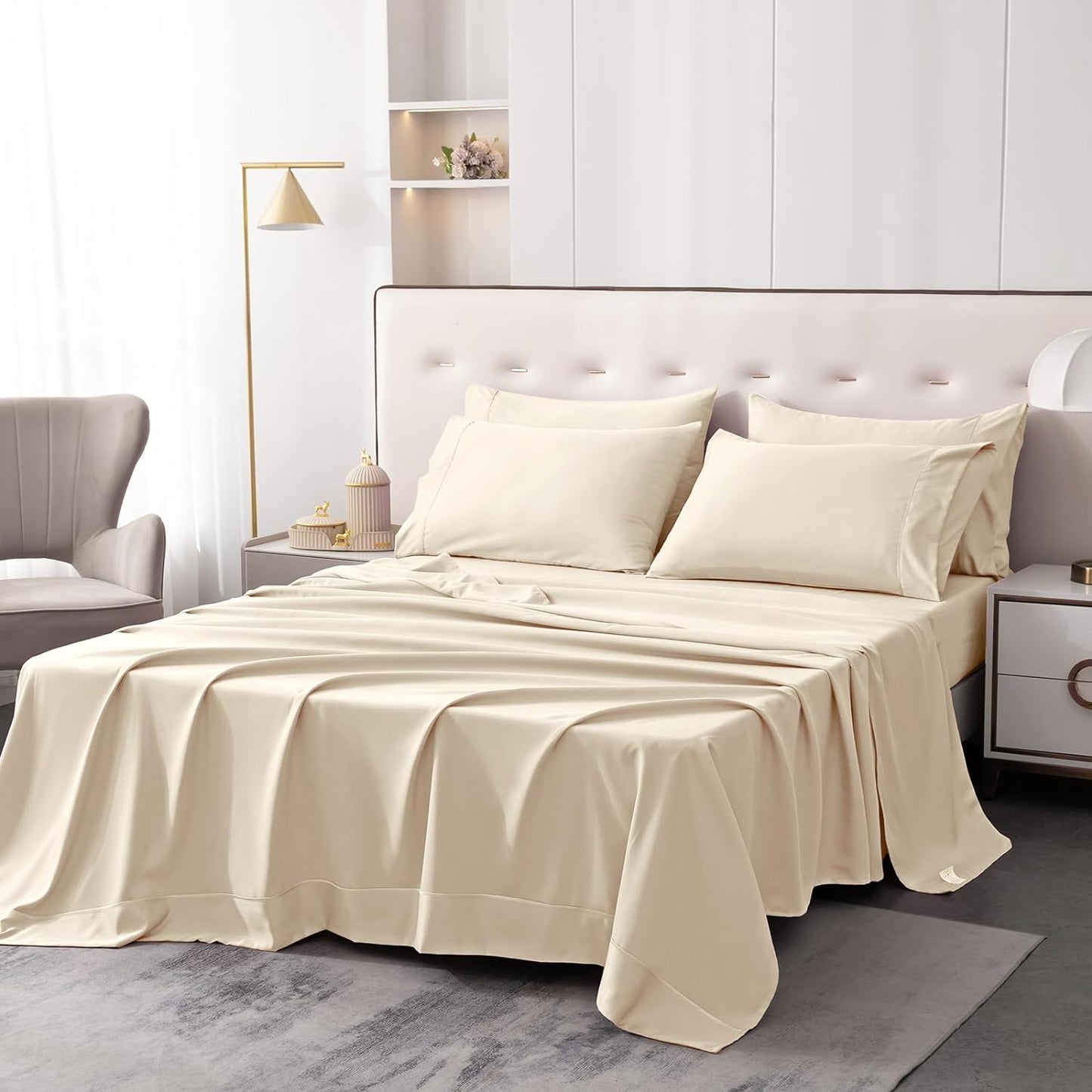 6 pcs Luxury Soft 1800 Thread Count Hypoallergenic Wrinkle Fade Stain Resistant Cooling Bedding Sheets - AnyLinen