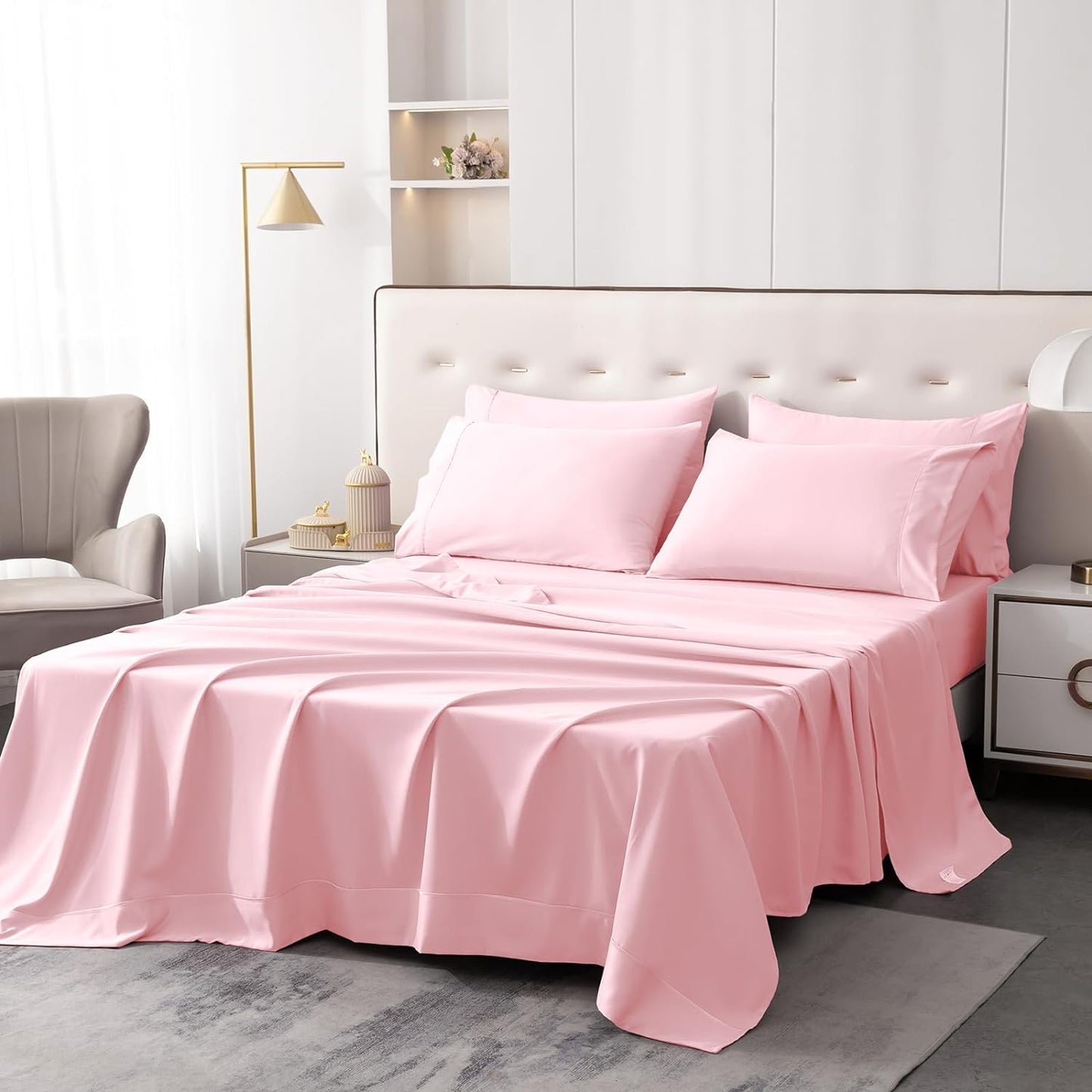 6 pcs Luxury Soft 1800 Thread Count Hypoallergenic Wrinkle Fade Stain Resistant Cooling Bedding Sheets - AnyLinen