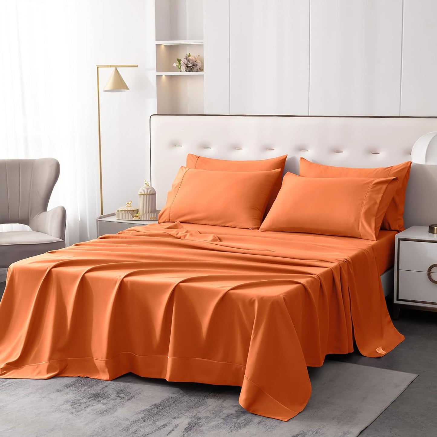 6 pcs Luxury Soft 1800 Thread Count Hypoallergenic Wrinkle Fade Stain Resistant Cooling Bedding Sheets - AnyLinen