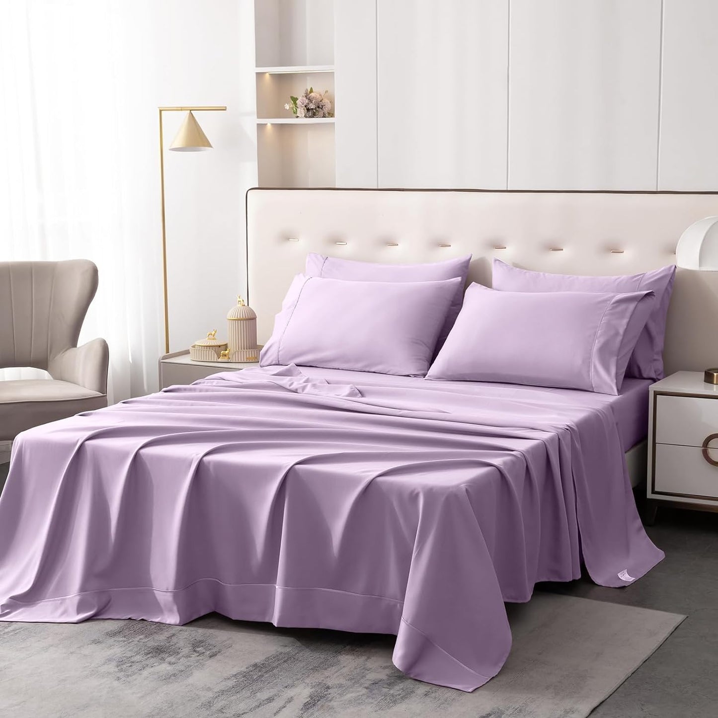 6 pcs Luxury Soft 1800 Thread Count Hypoallergenic Wrinkle Fade Stain Resistant Cooling Bedding Sheets - AnyLinen