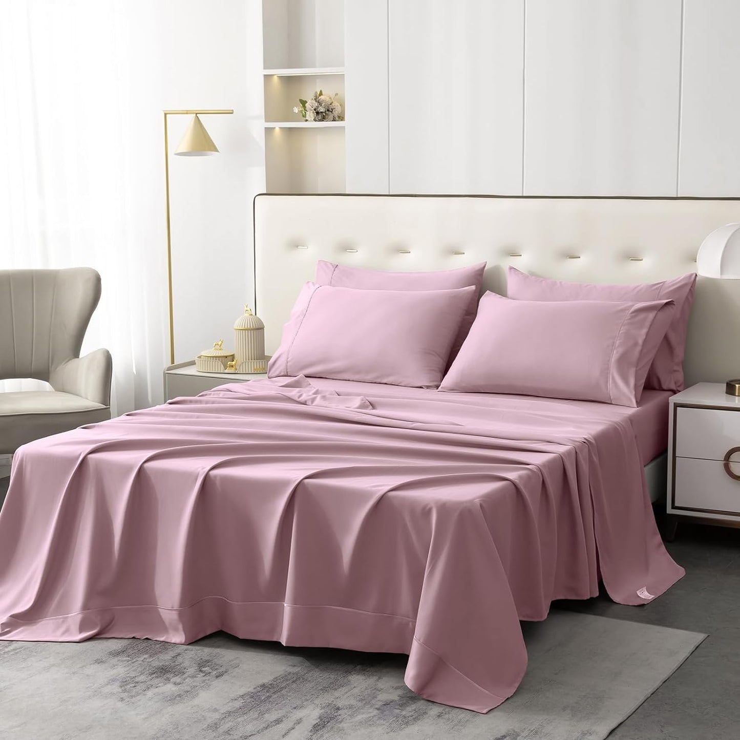 6 pcs Luxury Soft 1800 Thread Count Hypoallergenic Wrinkle Fade Stain Resistant Cooling Bedding Sheets - AnyLinen