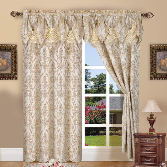 Elegance Linen Beautiful Jacquard Curtain Panel with Attached Valance