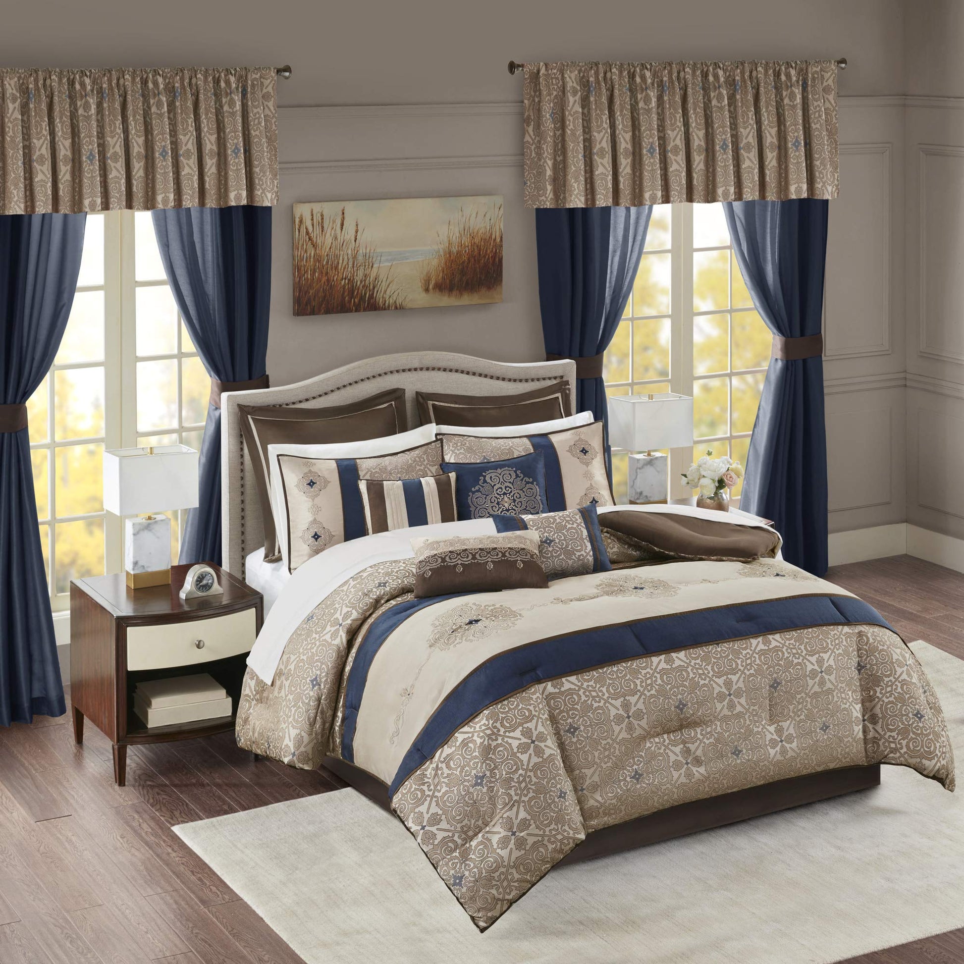 Master Bedroom In A Bag 24 pcs Comforter Set-Satin Jacquard All Season - AnyLinen