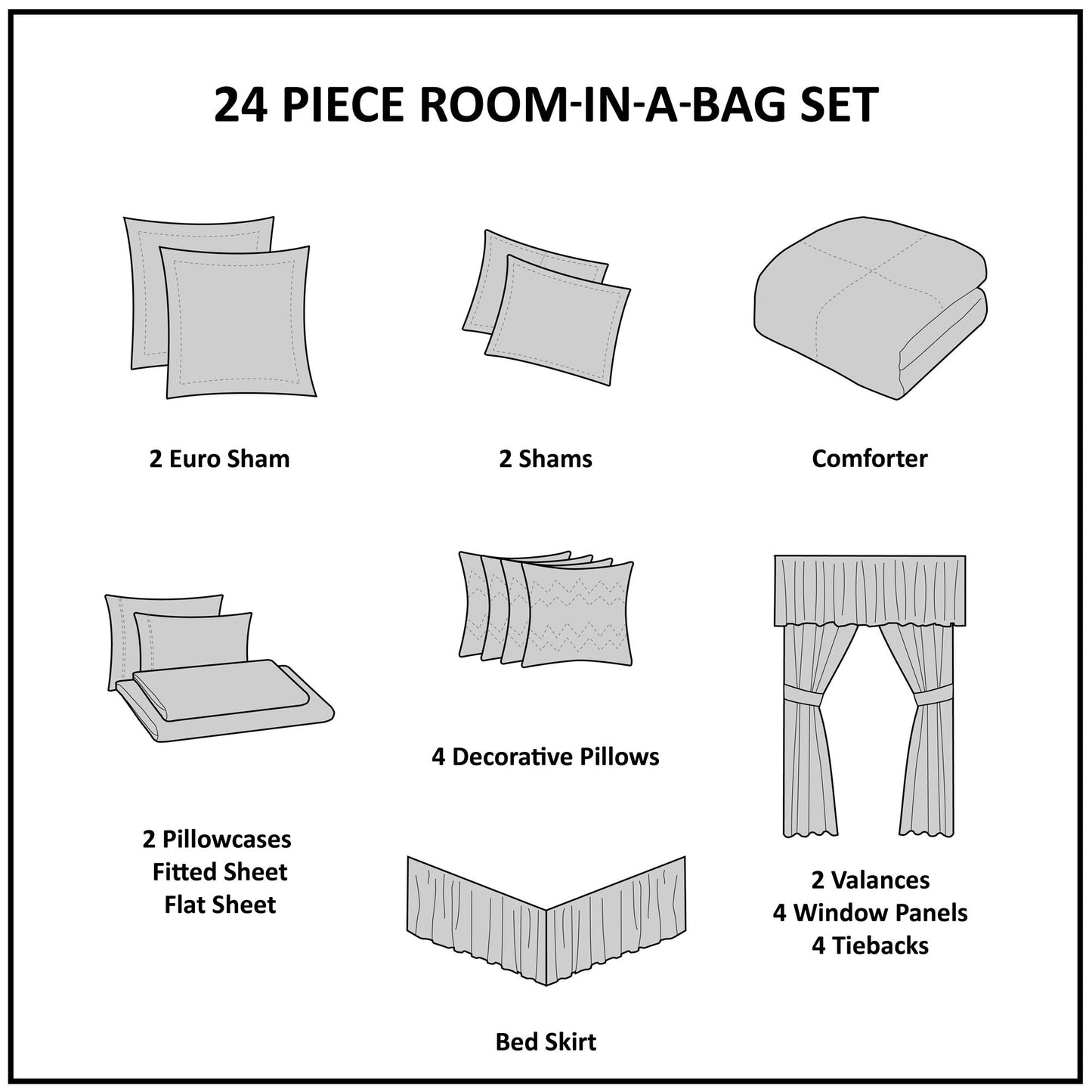 Master Bedroom In A Bag 24 pcs Comforter Set-Satin Jacquard All Season - AnyLinen
