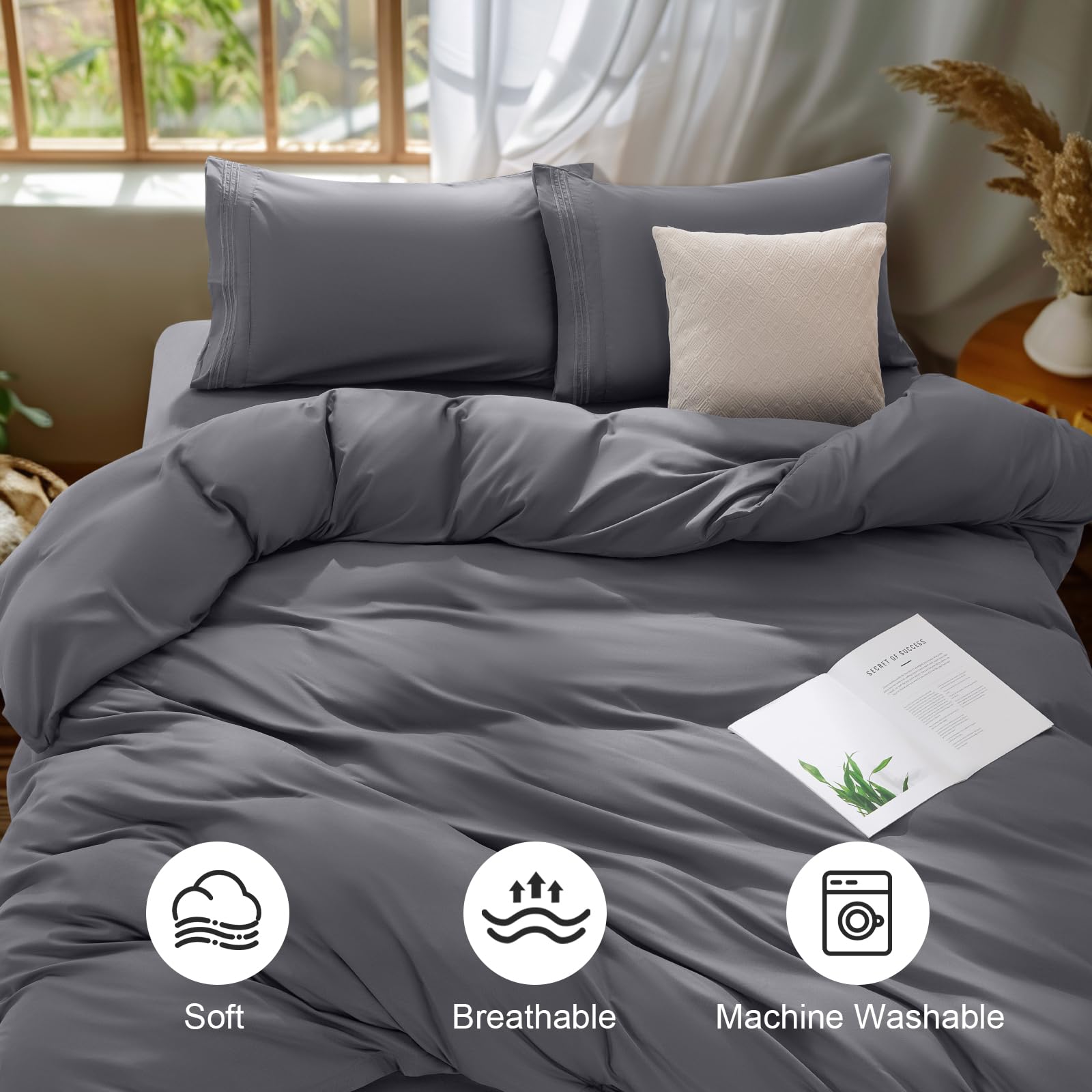 Soft Prewashed Zipper Closure Duvet Cover 3 pcs Set - AnyLinen