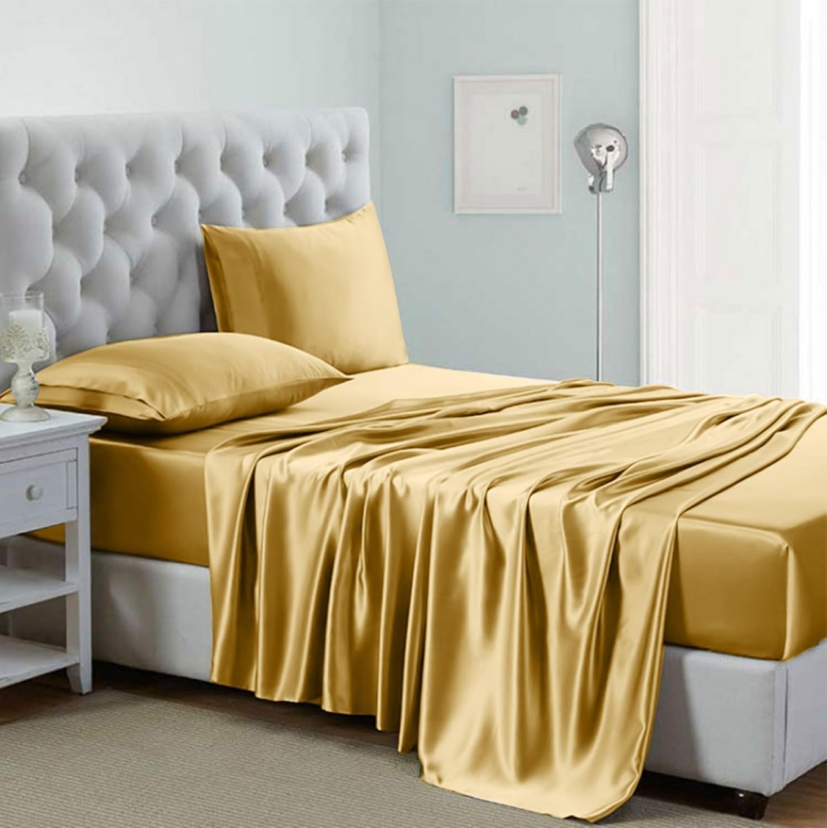 Cooling Silk Satin 4 - Piece Queen Bed Sheet Set with Deep Pockets – Hypoallergenic & Soft - Any Linen