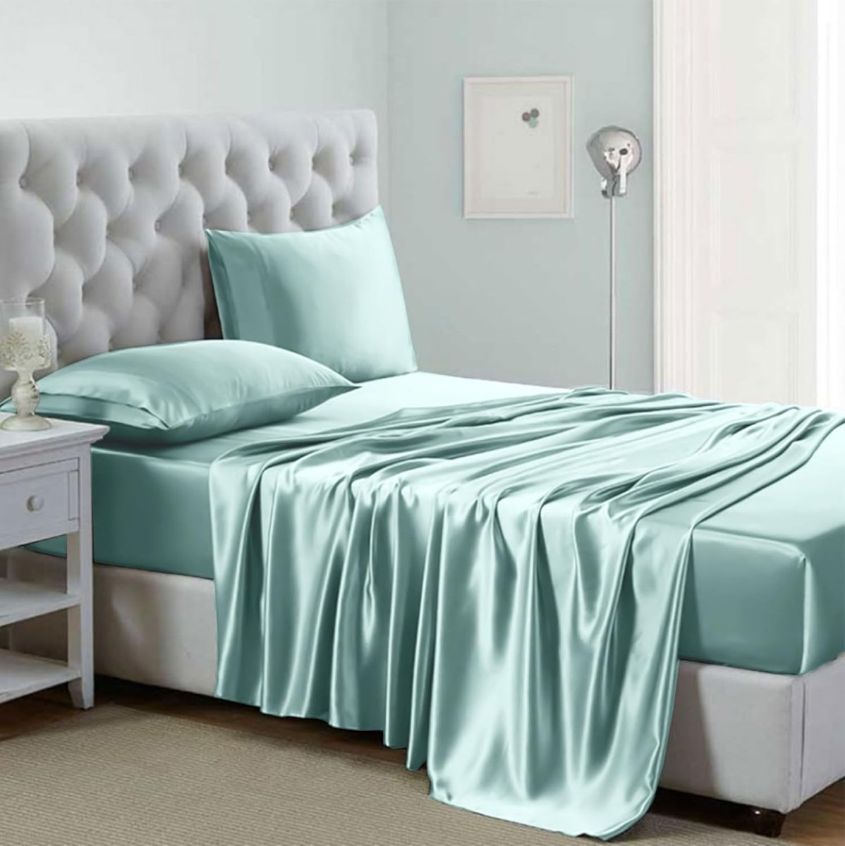 Cooling Silk Satin 4 - Piece Queen Bed Sheet Set with Deep Pockets – Hypoallergenic & Soft - Any Linen