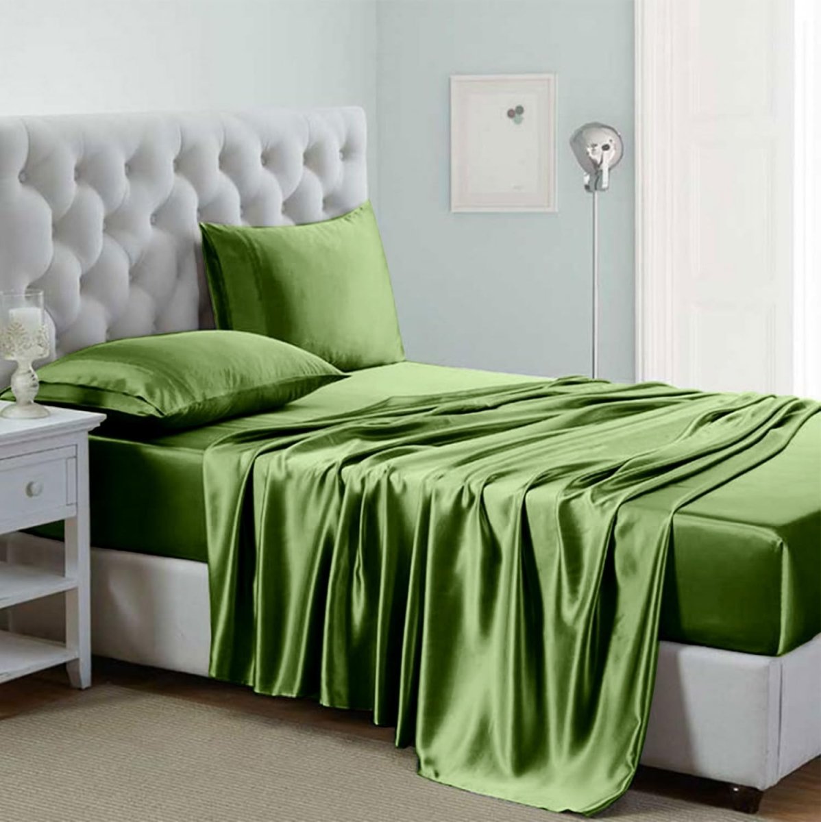 Cooling Silk Satin 4 - Piece Queen Bed Sheet Set with Deep Pockets – Hypoallergenic & Soft - Any Linen
