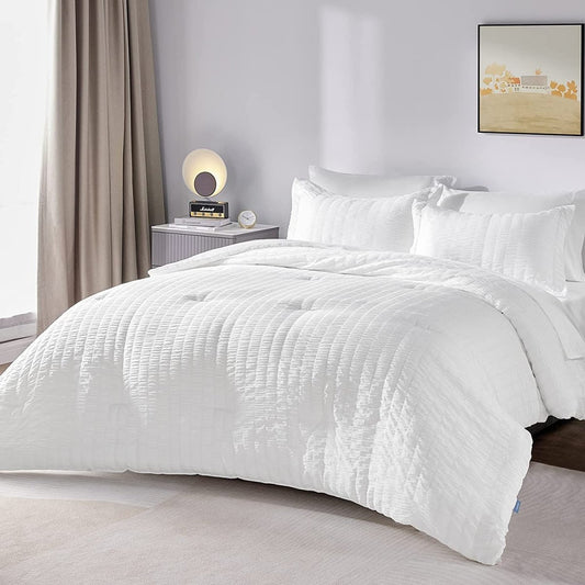 Elegant Comforter Set Textured with Fitted Sheet 7 Pieces - Any Linen