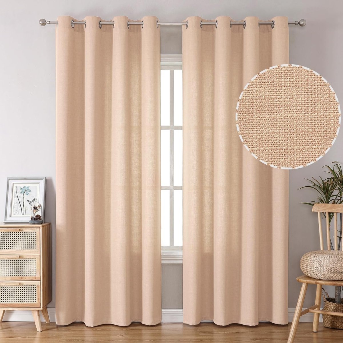 Linen Curtains Thick Semi Sheer Drapes Light Filtering Privacy Window Set of 2 Panels - Any Linen