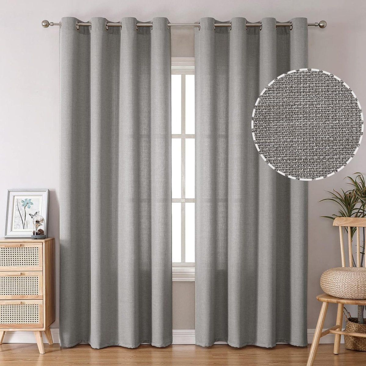 Linen Curtains Thick Semi Sheer Drapes Light Filtering Privacy Window Set of 2 Panels - Any Linen
