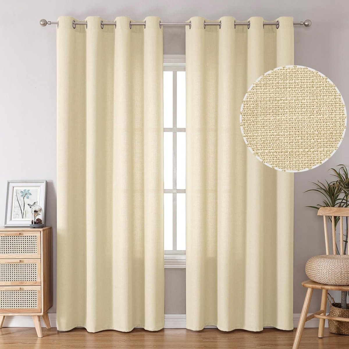 Linen Curtains Thick Semi Sheer Drapes Light Filtering Privacy Window Set of 2 Panels - Any Linen