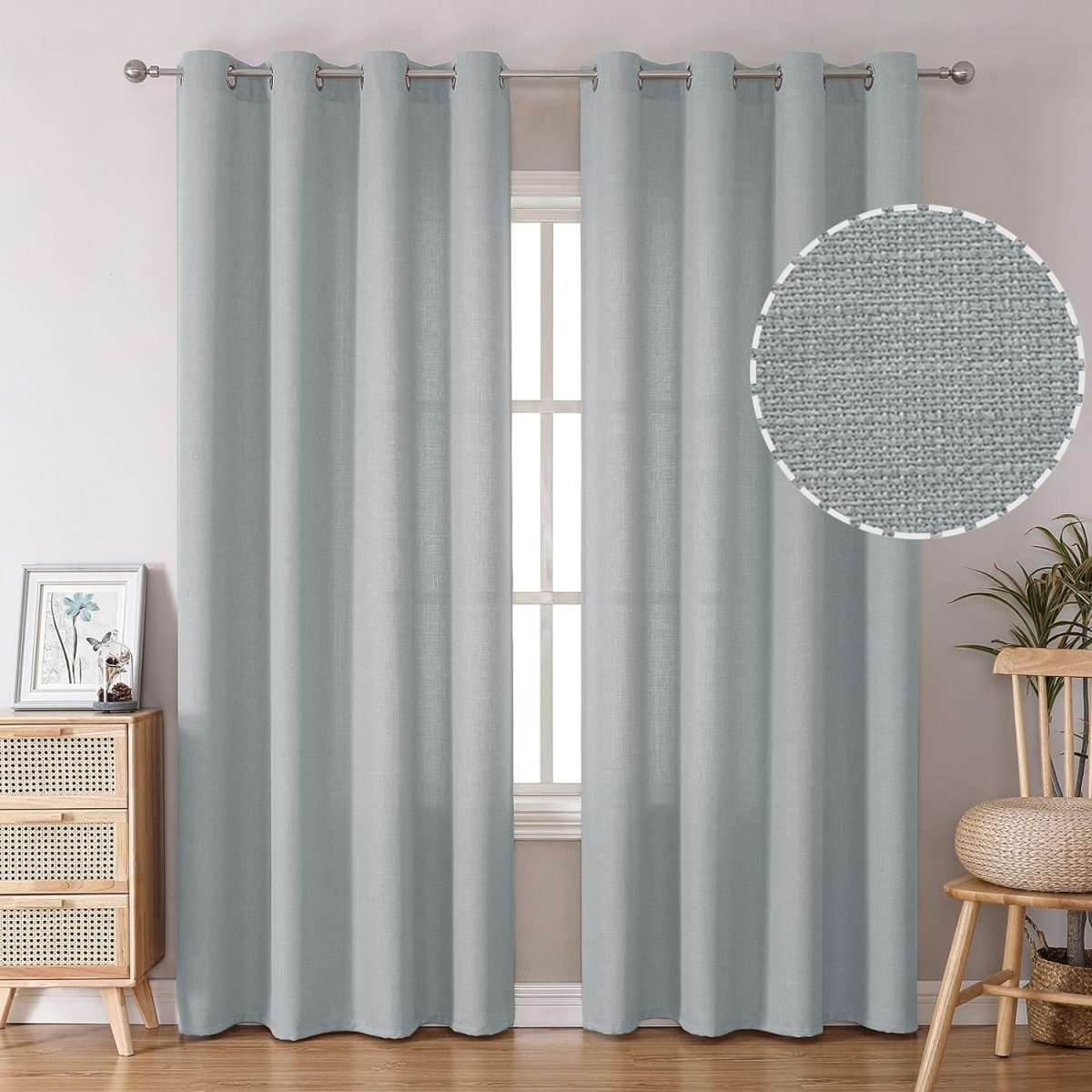 Linen Curtains Thick Semi Sheer Drapes Light Filtering Privacy Window Set of 2 Panels - Any Linen