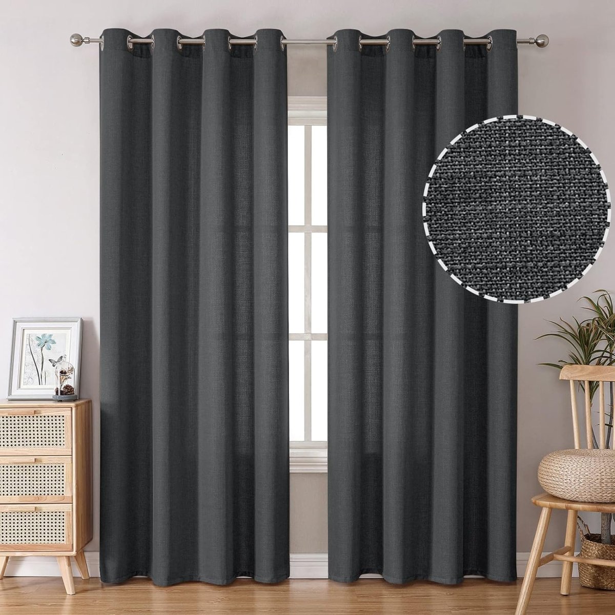 Linen Curtains Thick Semi Sheer Drapes Light Filtering Privacy Window Set of 2 Panels - Any Linen