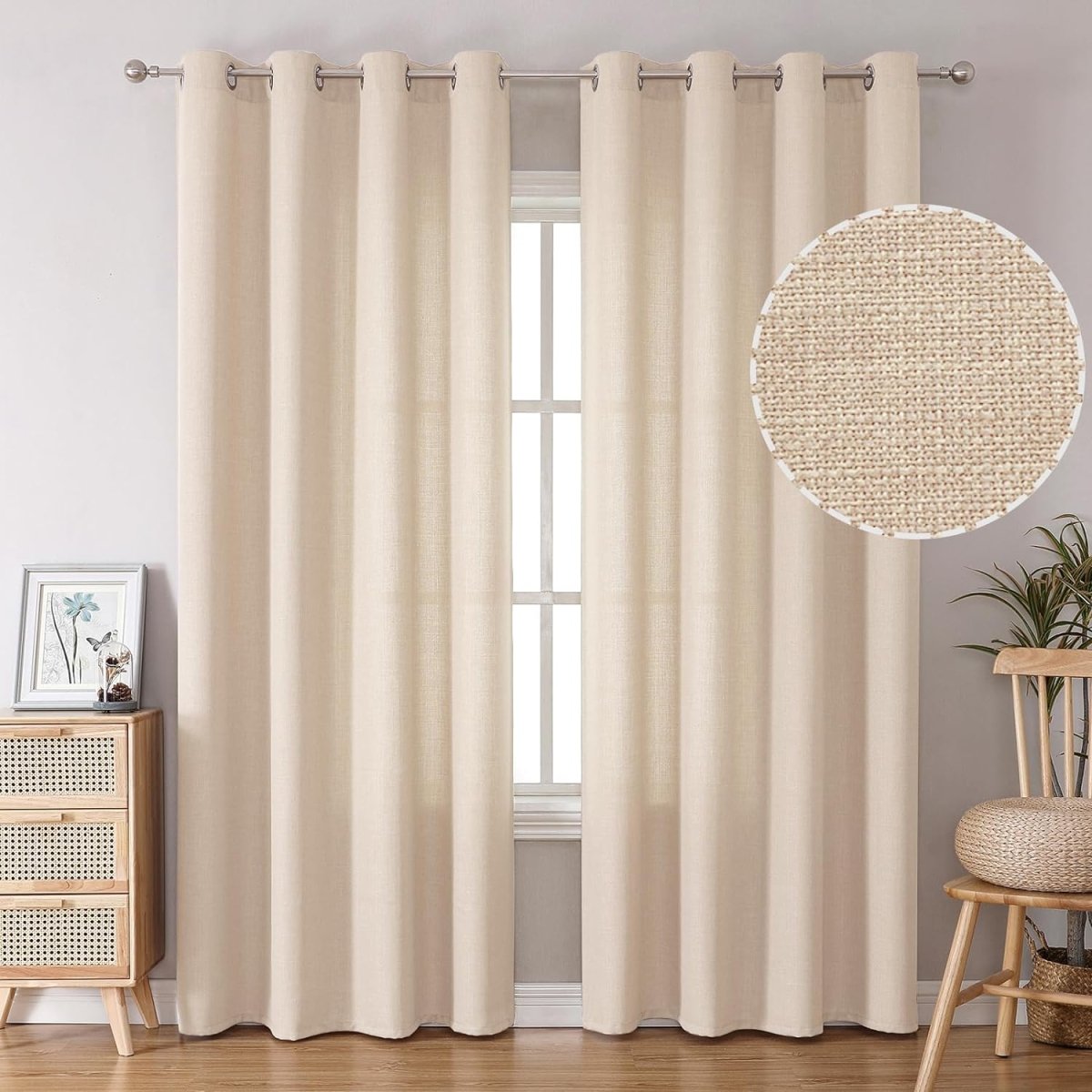 Linen Curtains Thick Semi Sheer Drapes Light Filtering Privacy Window Set of 2 Panels - Any Linen