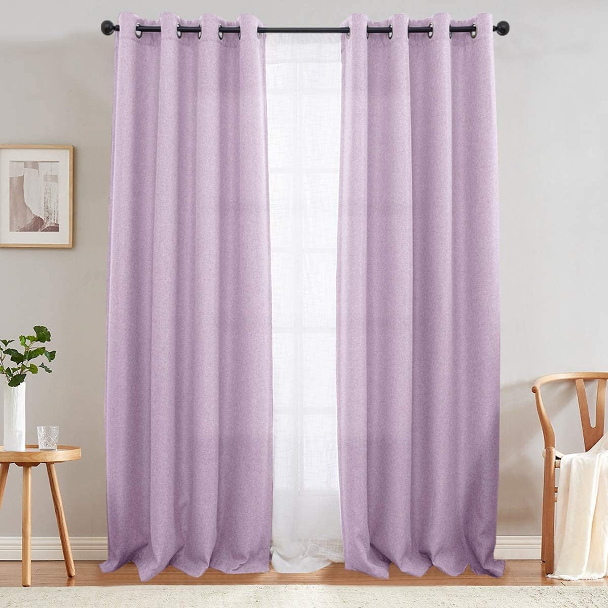 Linen Texture Curtains Light Reducing Grommet Top Drapes 2 Panels - Any Linen