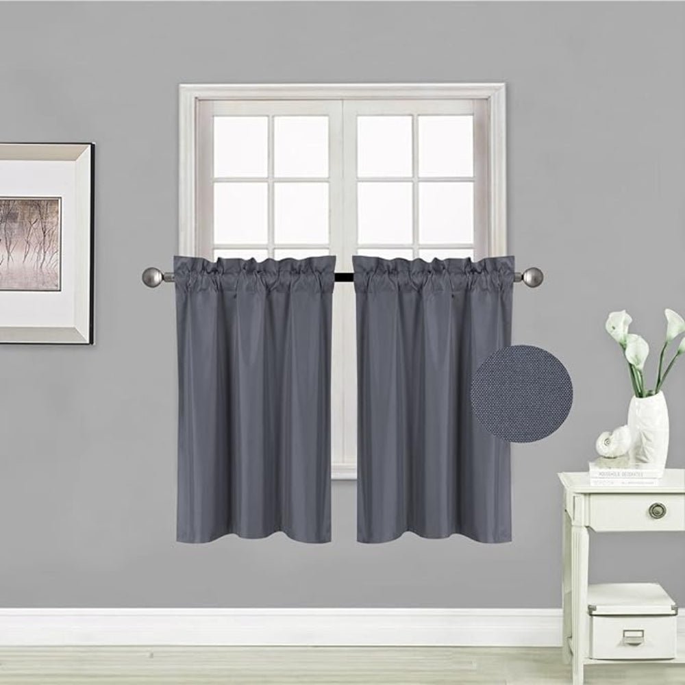 Small Window Short Curtain Faux Silk Semi Sheer Drapes 2 Panels Set - Any Linen