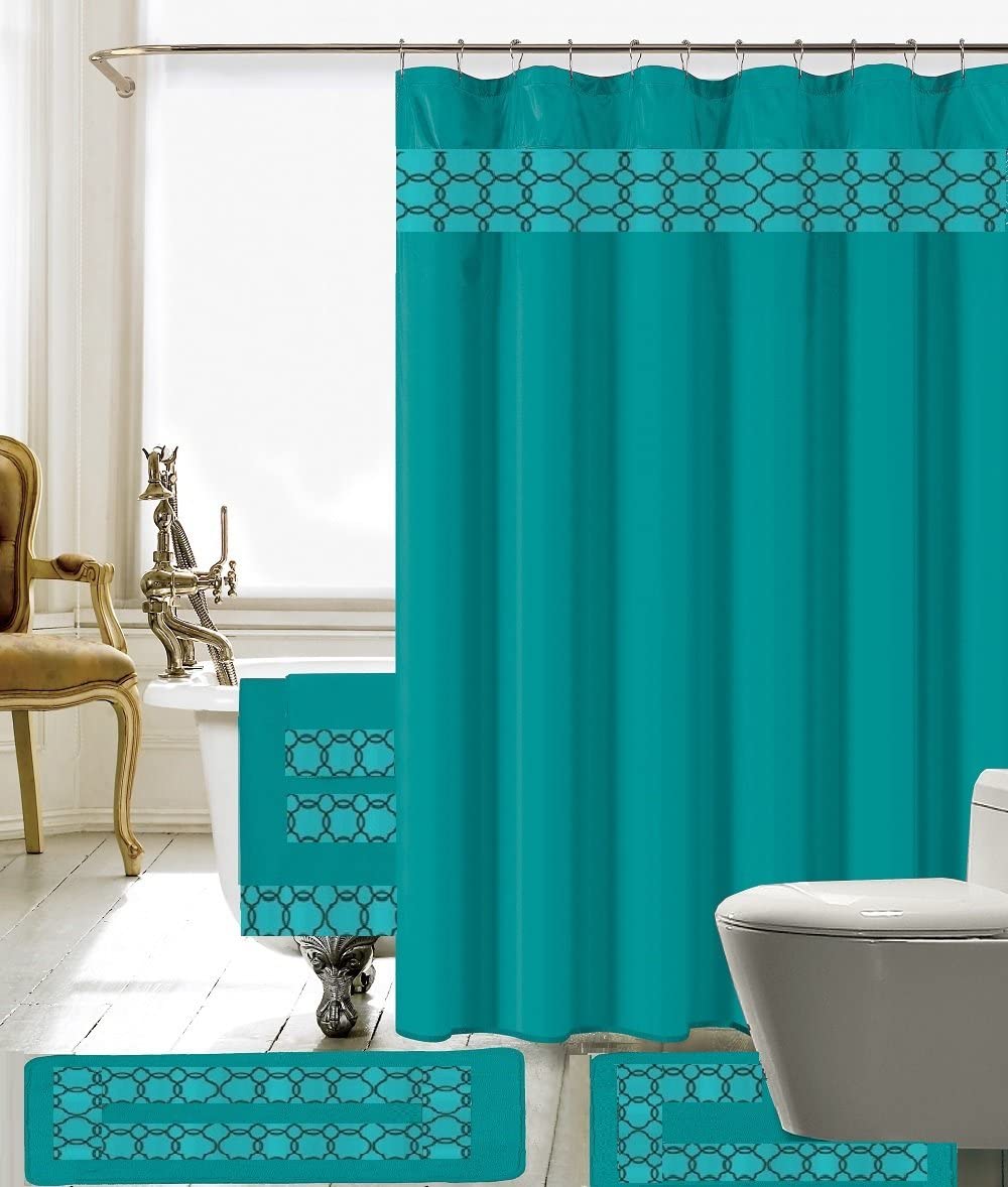 18 Piece Embroidery Banded Shower Curtain Bath Set | Any Linen