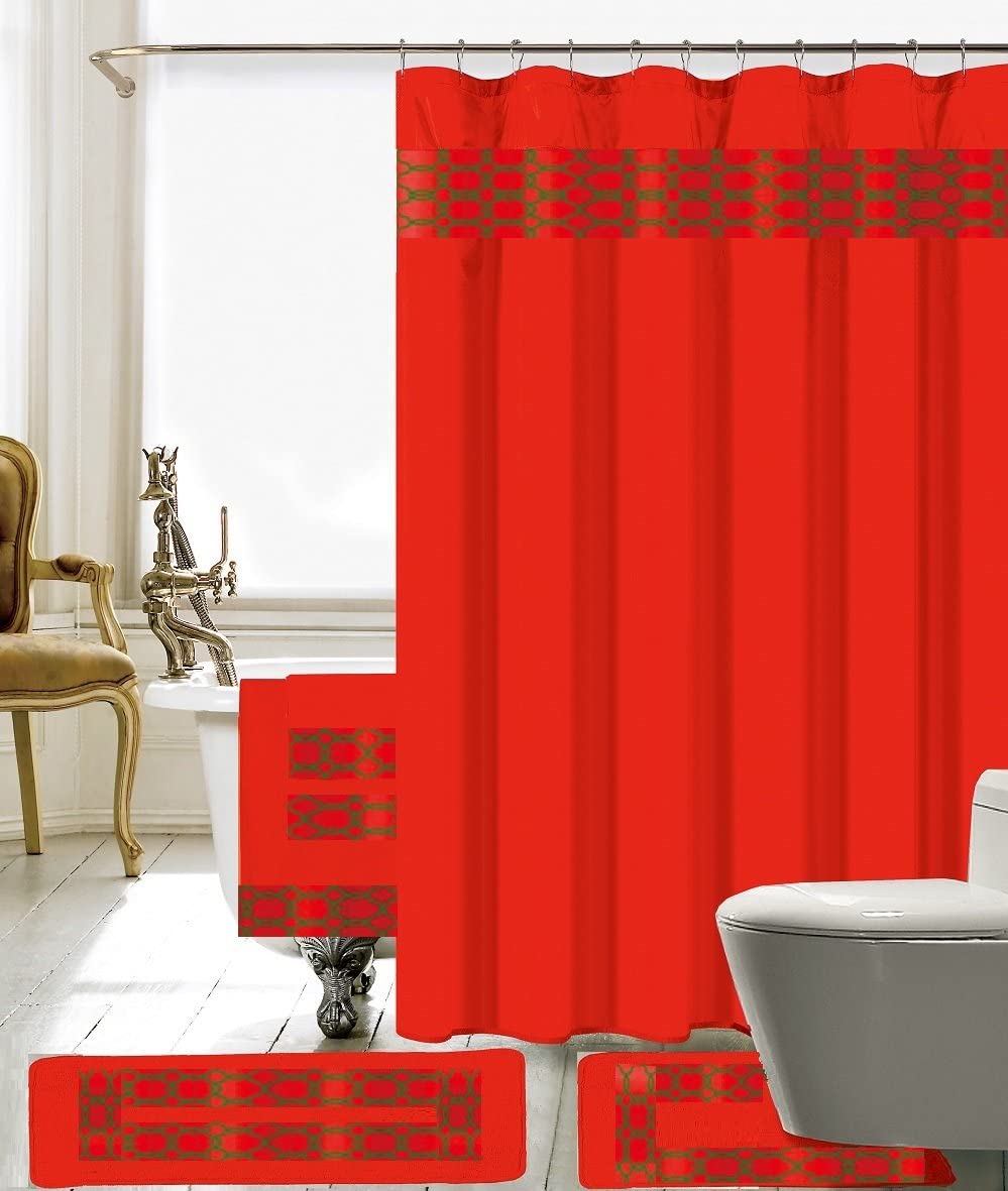 18 Piece Embroidery Banded Shower Curtain Bath Set | Any Linen