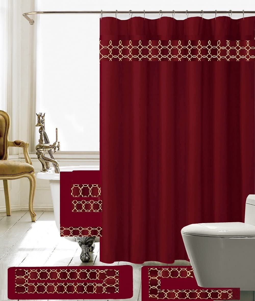 18 Piece Embroidery Banded Shower Curtain Bath Set | Any Linen