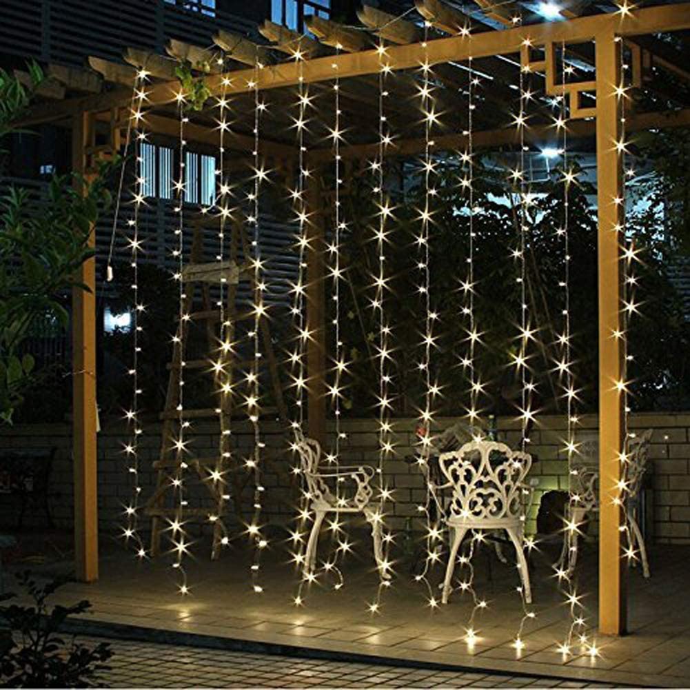 300 LED Warm White Window Curtain String Outdoor Indoor Wall Decorations - AnyLinen
