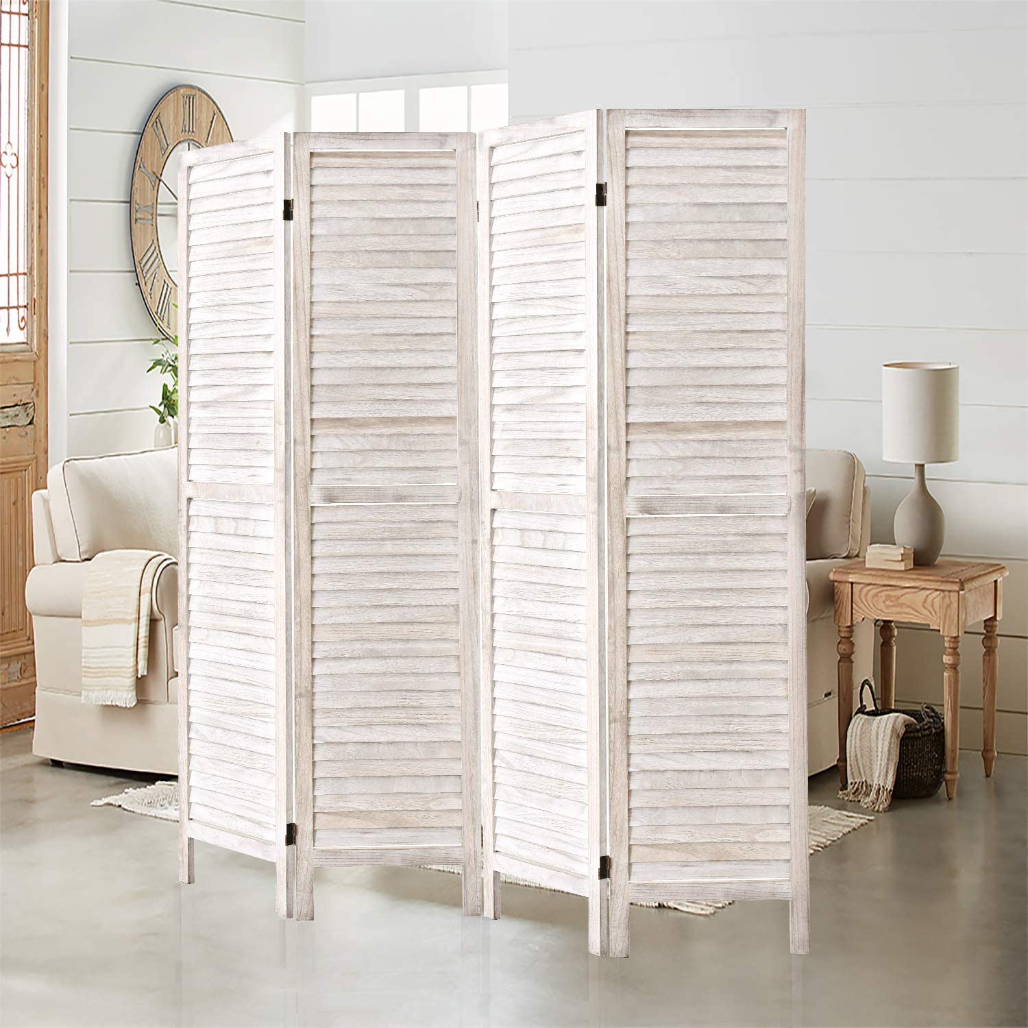 4 Panels 5.6 Ft Tall Wood Room Divider Partition Wall | Any Linen