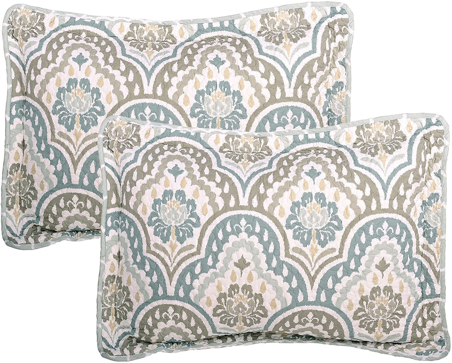 5 Piece Teal Aqua Bed Coverlet Filled Embroidery Bedding Set | AnyLinen