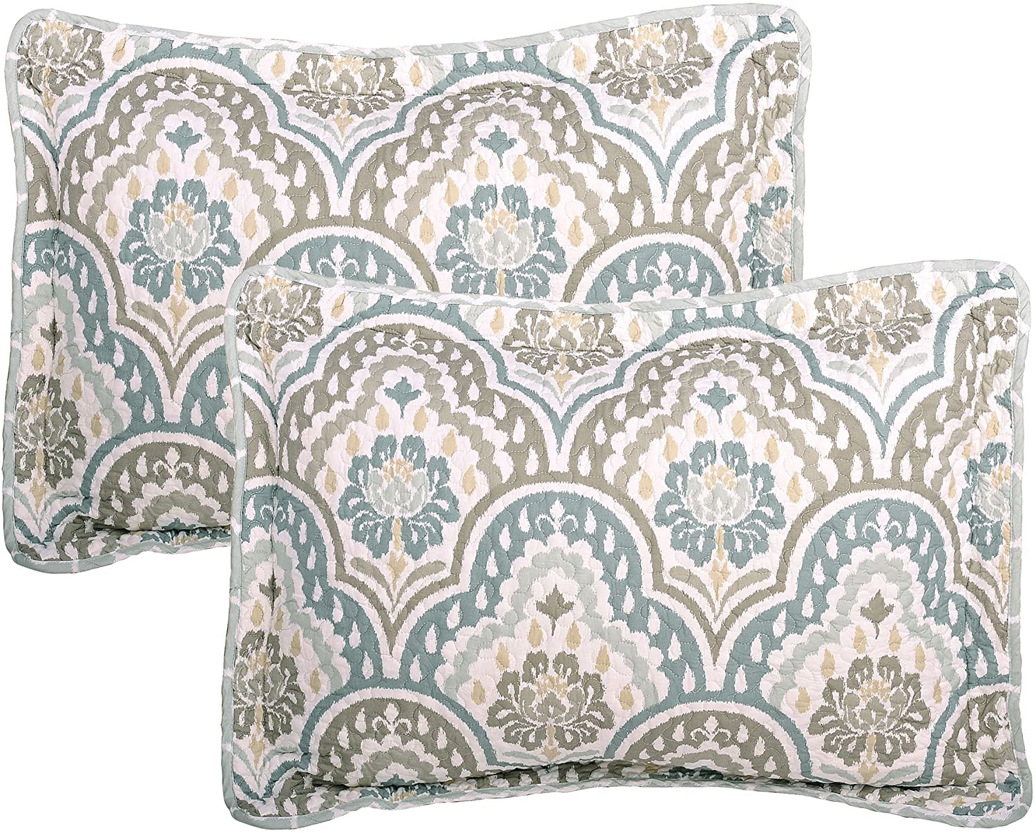 5 Piece Teal Aqua Bed Coverlet Filled Embroidery Bedding Set | AnyLinen