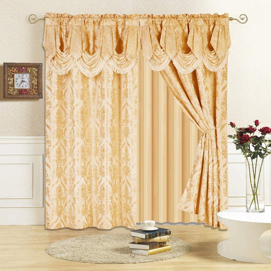 Beautiful Windows Drapes 6 pcs Set: Valance Sheer Tie Backs - Any Linen