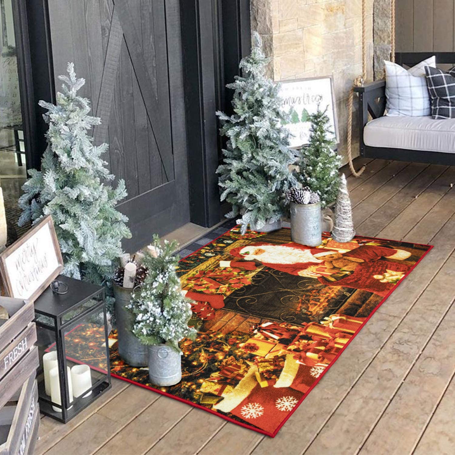 Christmas Runner Rug Front Door Mat Indoor Outdoor Non Slip Carpet