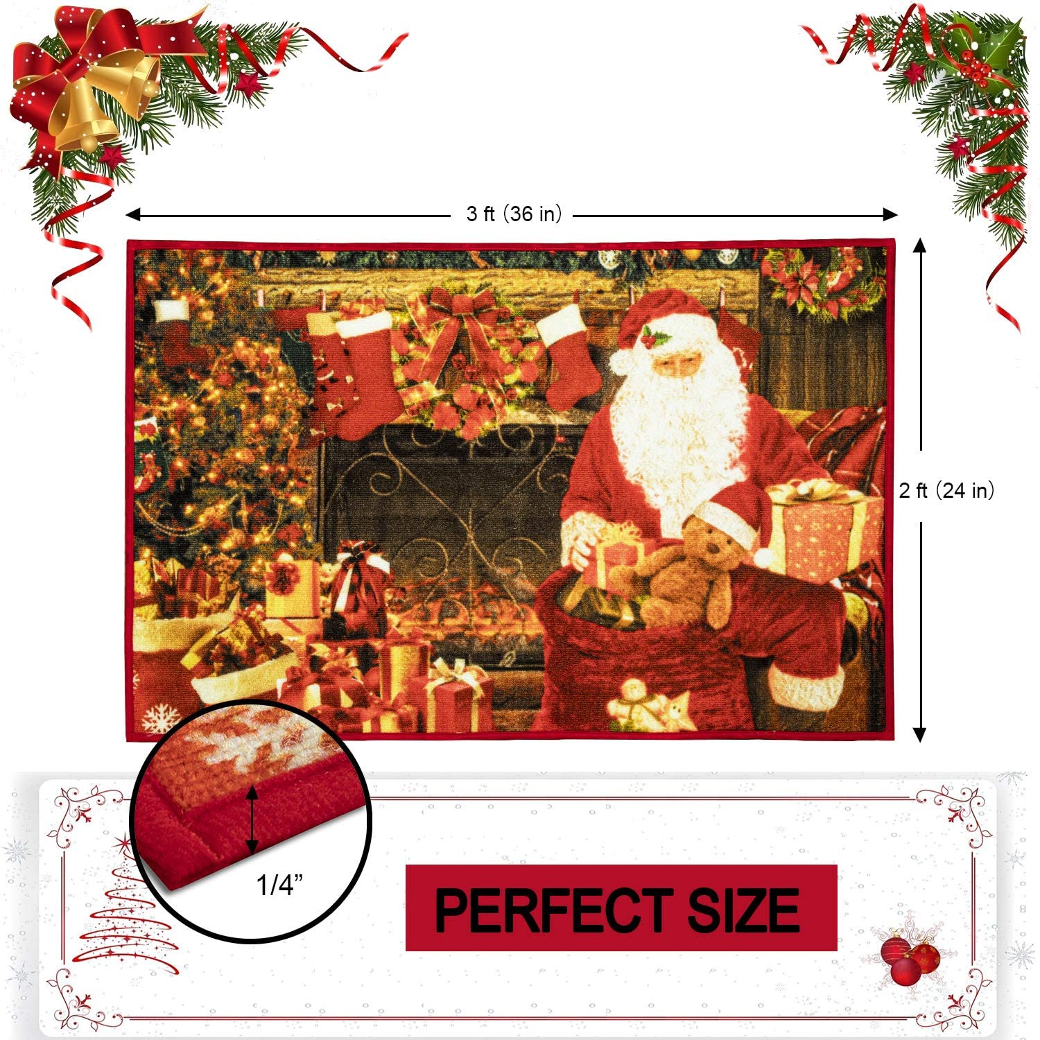 Christmas Runner Rug Front Door Mat Indoor Outdoor Non Slip Carpet