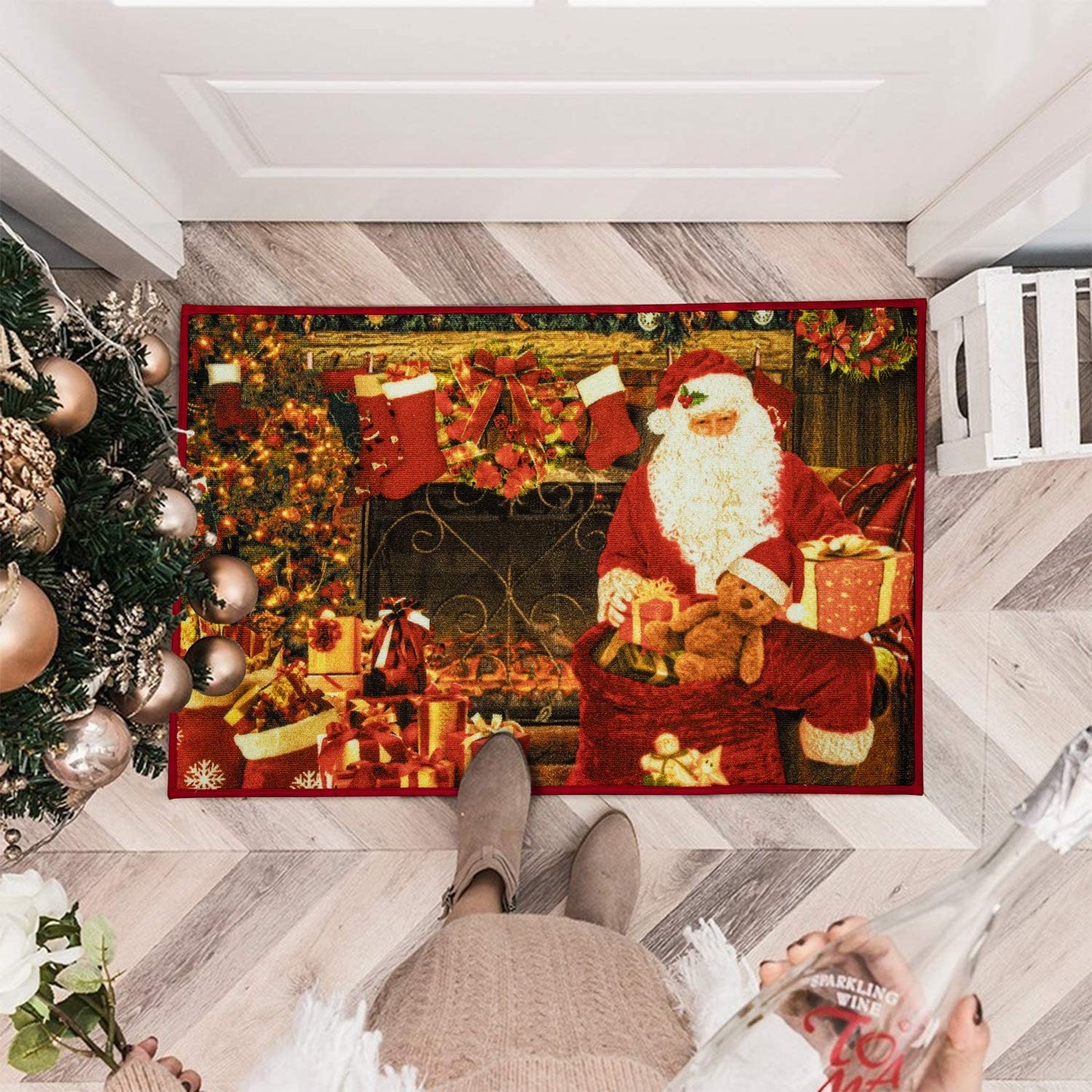 Christmas Runner Rug Front Door Mat Indoor Outdoor Non Slip Carpet
