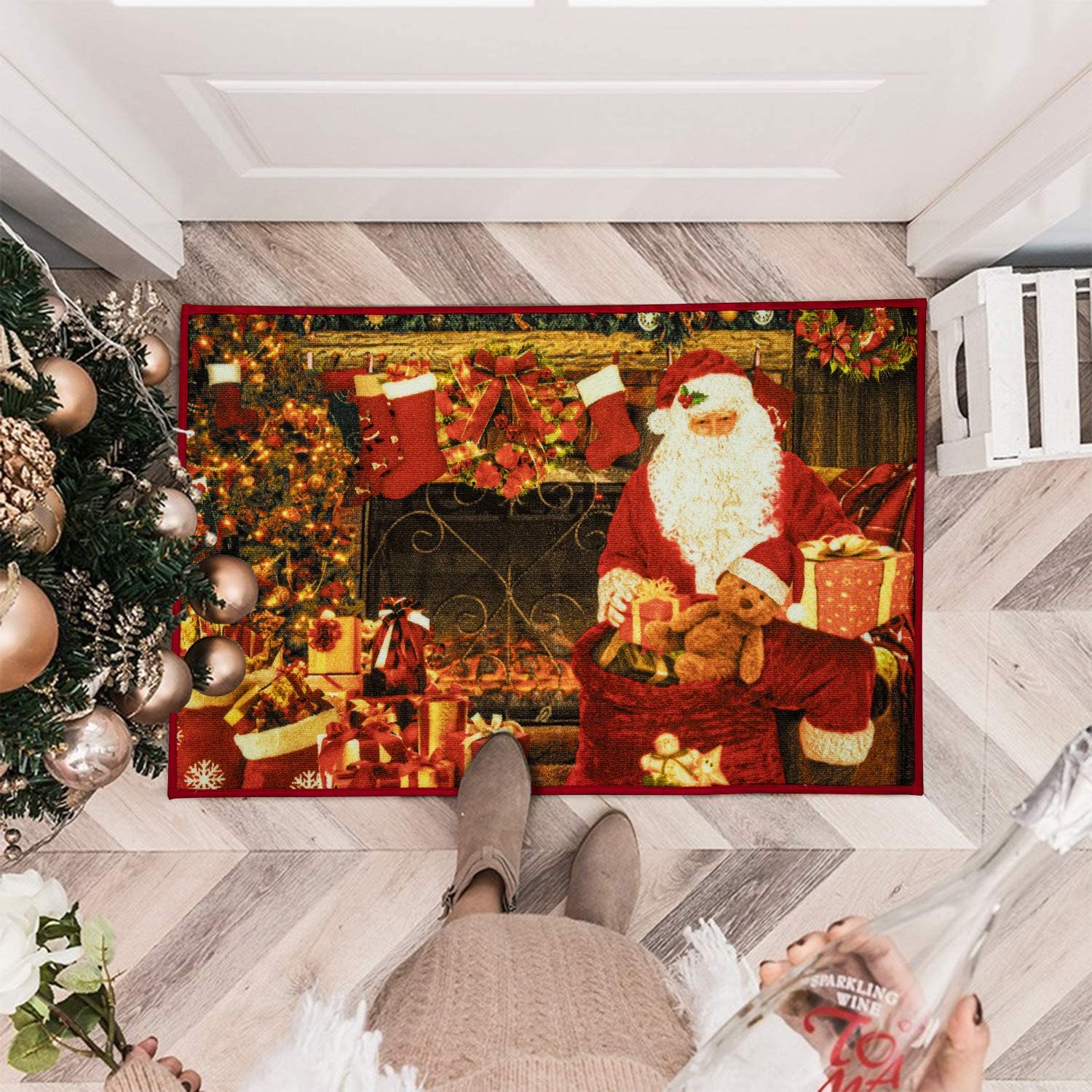 Christmas Runner Rug Front Door Mat Indoor Outdoor Non Slip Carpet