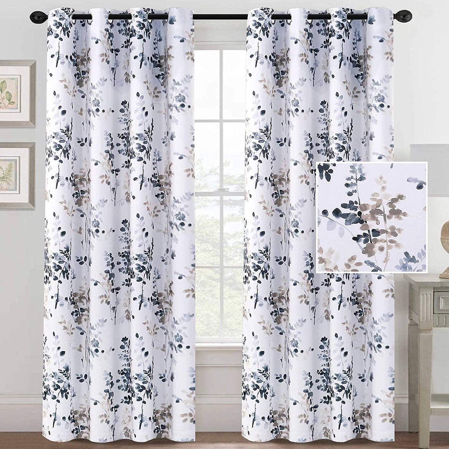 Floral Darkening Thermal Insulated Light Blocking Blackout Curtains - AnyLinen