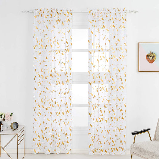 Gold Foil Confetti Fluttering Rod Pocket Sheer Curtains | AnyLinen