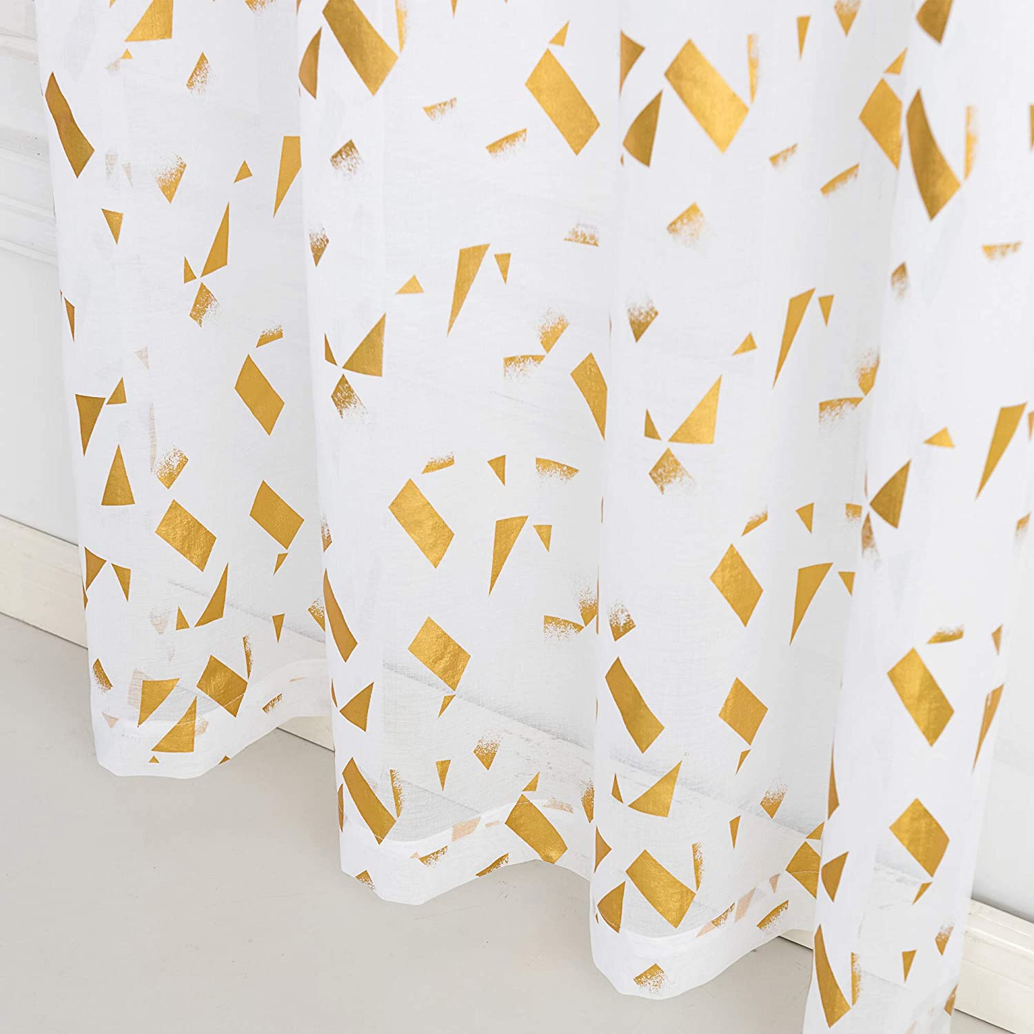 Gold Foil Confetti Fluttering Rod Pocket Sheer Curtains | Any Linen