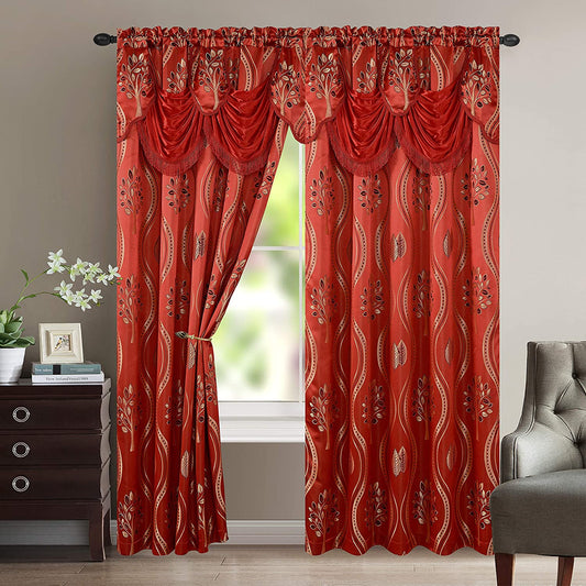 Luxurious Beautiful Curtain Panel Set with Attached Valance and Backing