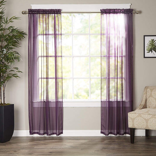 Luxury Sheer Curtains, Window Treatment Panels Rod Pocket Set of 2