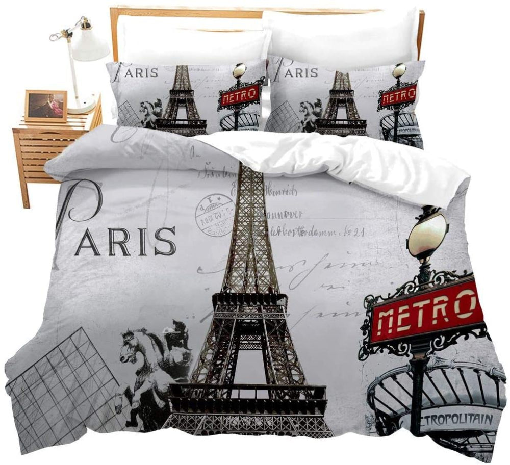Paris Theme Duvet Cover Soft Comforter Cover Set