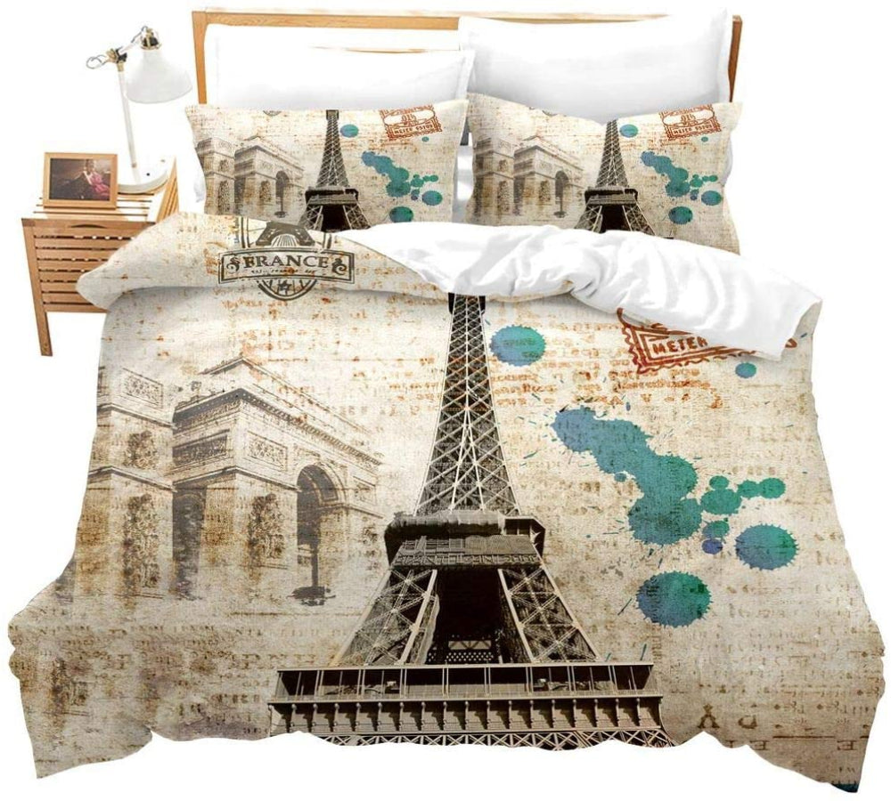 Paris Theme Duvet Cover Soft Comforter Cover Set