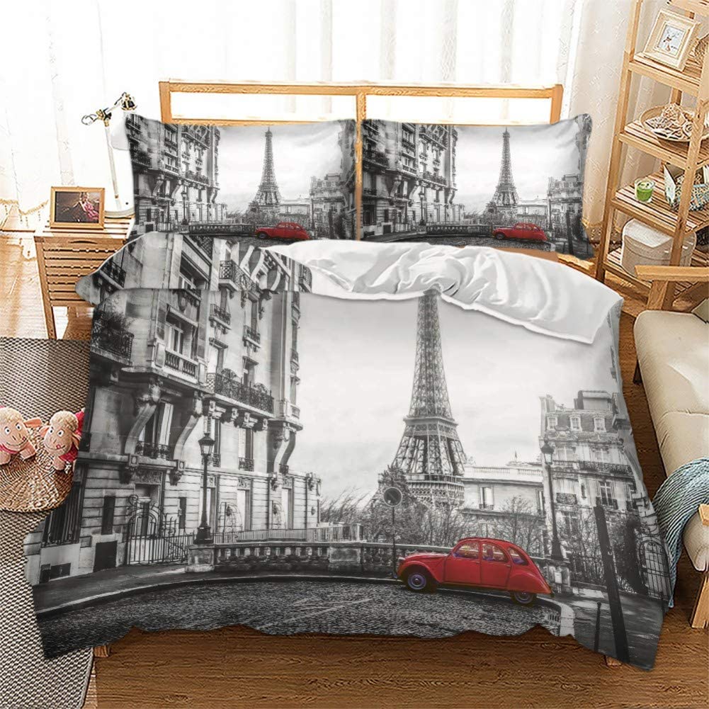 Paris Theme Duvet Cover Soft Comforter Cover Set
