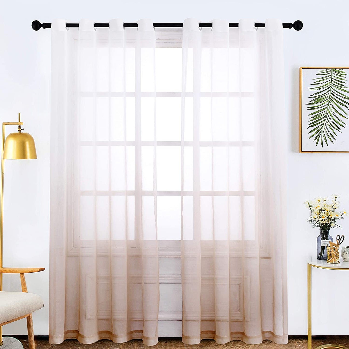 Semi Sheer Soft Linen Curtains Voile Grommet Set of 2 | Any Linen