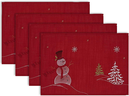 Christmas Holiday Embroidered Placemats, 13 x 19" Set of 4 - Any Linen