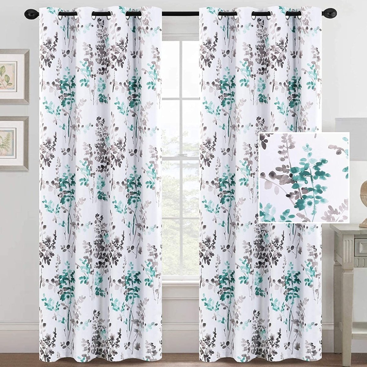 Classical Floral Darkening Thermal Insulated Light Blocking Blackout Grommet Curtains - Any Linen