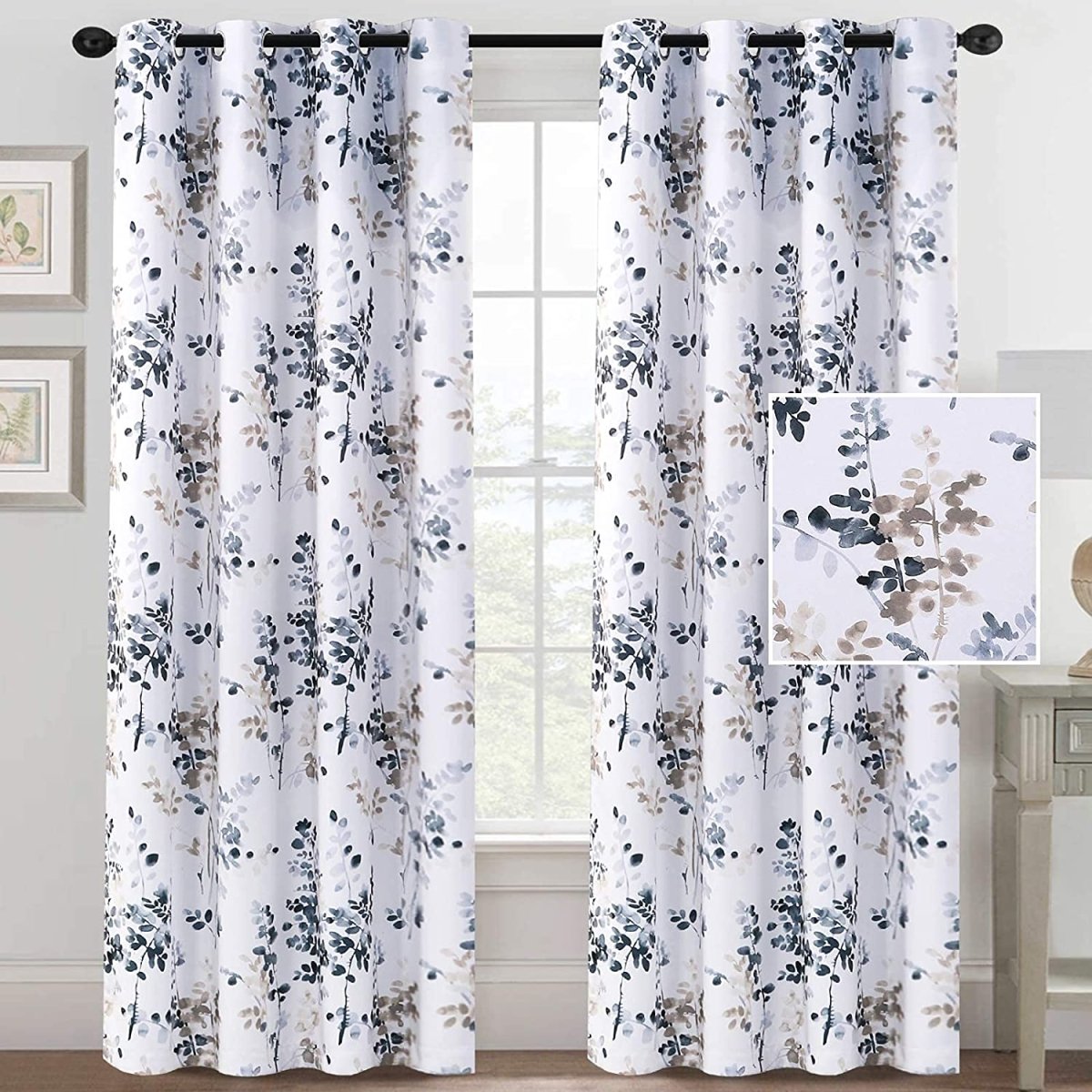 Classical Floral Darkening Thermal Insulated Light Blocking Blackout Grommet Curtains - Any Linen