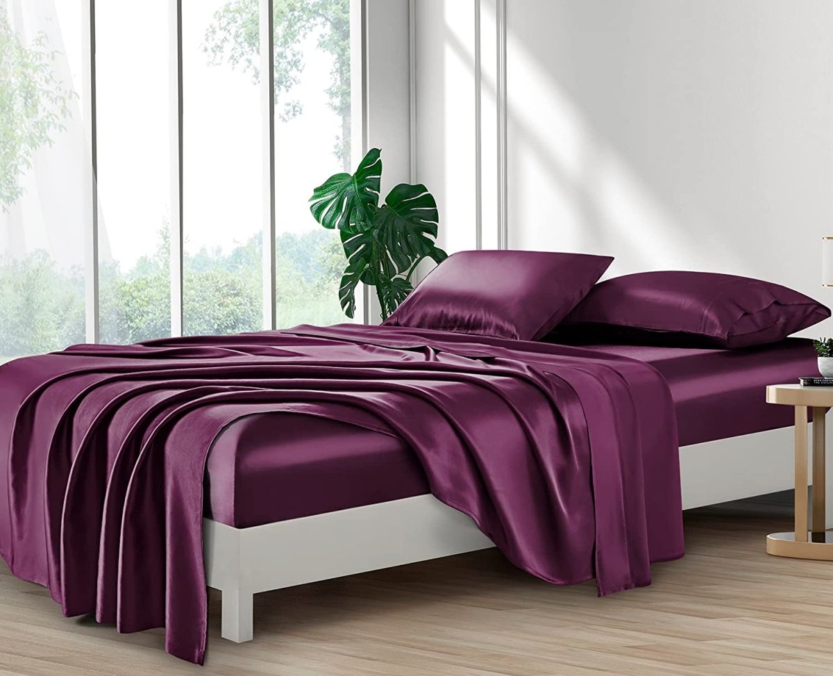 Cooling Silk Satin 4 - Piece Queen Bed Sheet Set with Deep Pockets – Hypoallergenic & Soft - Any Linen