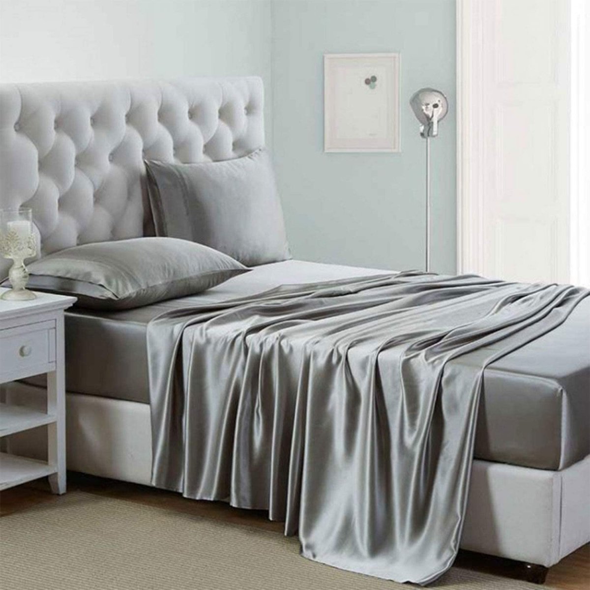Cooling Silk Satin 4 - Piece Queen Bed Sheet Set with Deep Pockets – Hypoallergenic & Soft - Any Linen