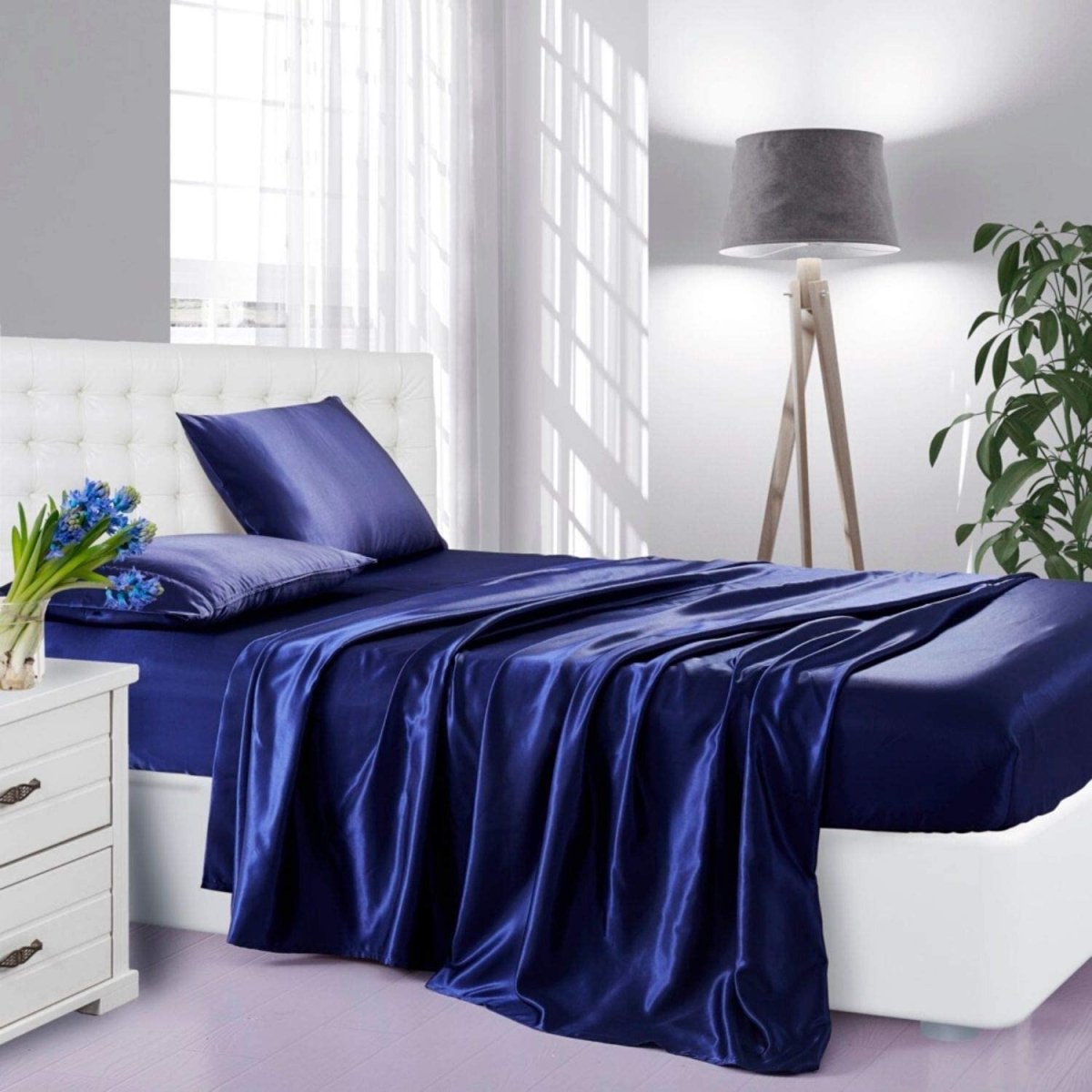 Cooling Silk Satin 4 - Piece Queen Bed Sheet Set with Deep Pockets – Hypoallergenic & Soft - Any Linen